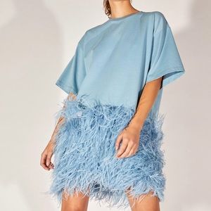 Baby blue Astrid dress with layer of feathers